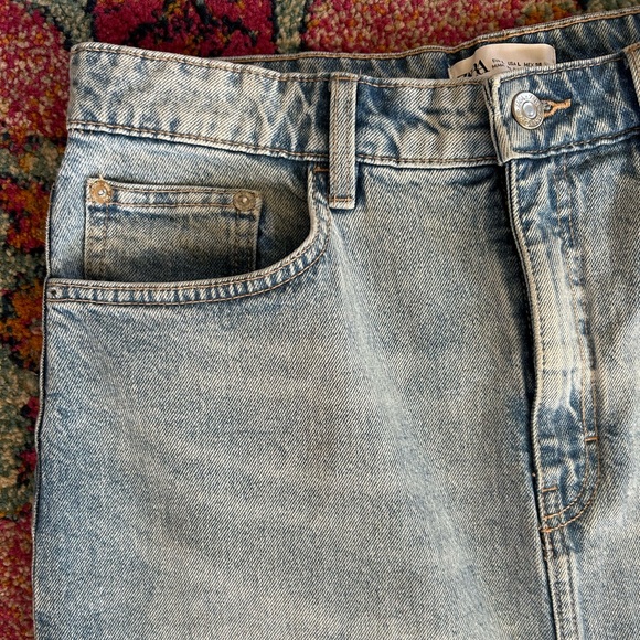 Zara | Light Blue Denim Front Slit Midi Jean Skirt, Front/Back Pockets, Size L - Picture 7 of 15